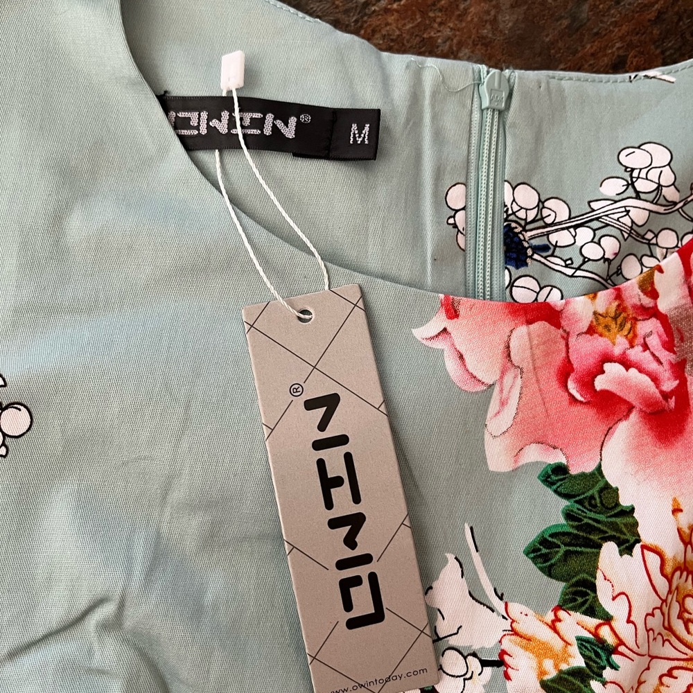 New cottagecore green floral flared sleeveless party/cocktail dress. Size medium - Picture 5 of 12